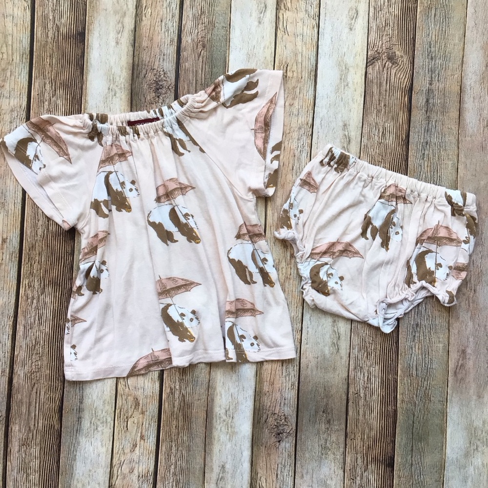 Milkbarn Bamboo Soft Pink Panda Umbrella Outfit
